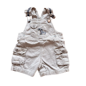 Vintage Baby Beluga Kids Baby Safari Zebra Zoo Khaki Short Overalls Size 3/6M